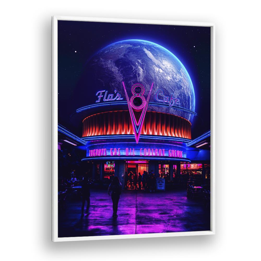 Space Cafe by Ritvik Takkar Surrealism in White Plain Frame