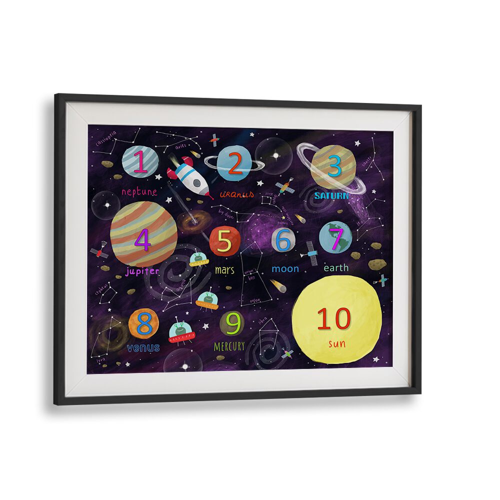 Space Counting Art By Carla Daly Kids Painting in Black Frame With Mount