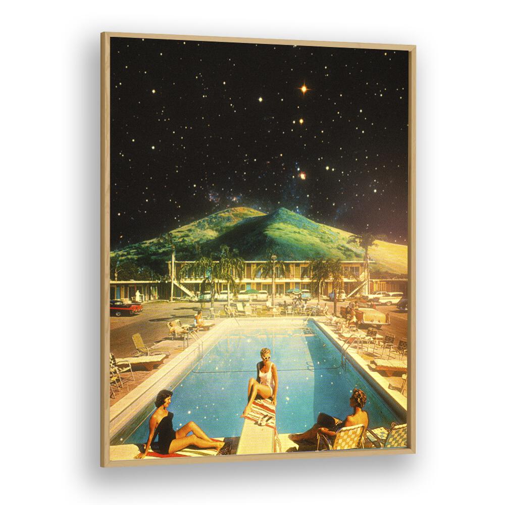 Space Pool Surreal Paintings Surreal Art Prints in Oak Wood Plain Frame
