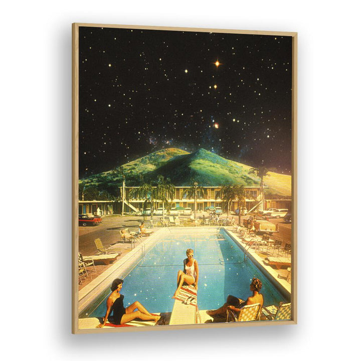 Space Pool Surreal Paintings Surreal Art Prints in Oak Wood Plain Frame
