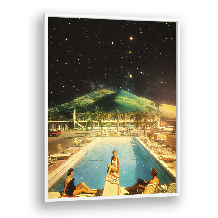 Space Pool Surreal Paintings Surreal Art Prints in White Plain Frame