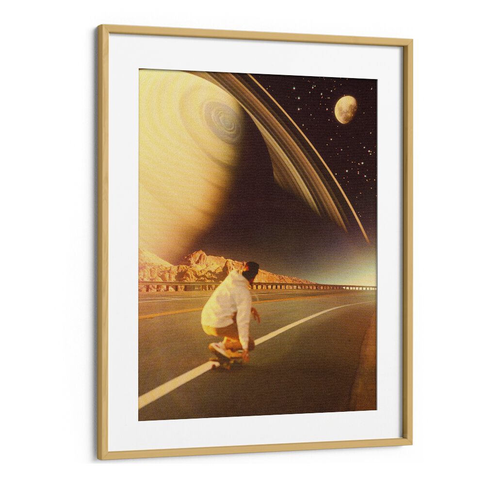 Space Sk8e Surreal Paintings Surreal Art Prints in Oak Wood Frame With Mount