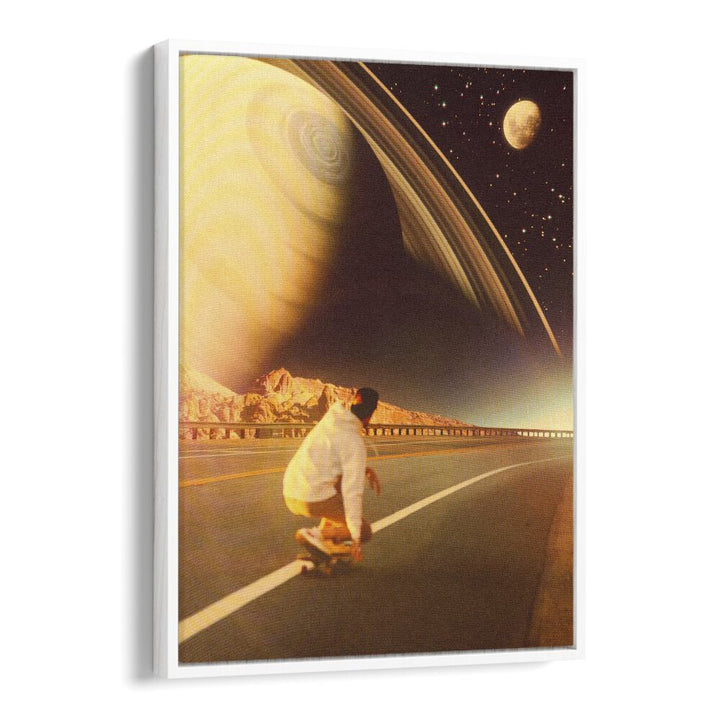 Space Sk8e Surreal Paintings Surreal Art Prints in White Floater Frame