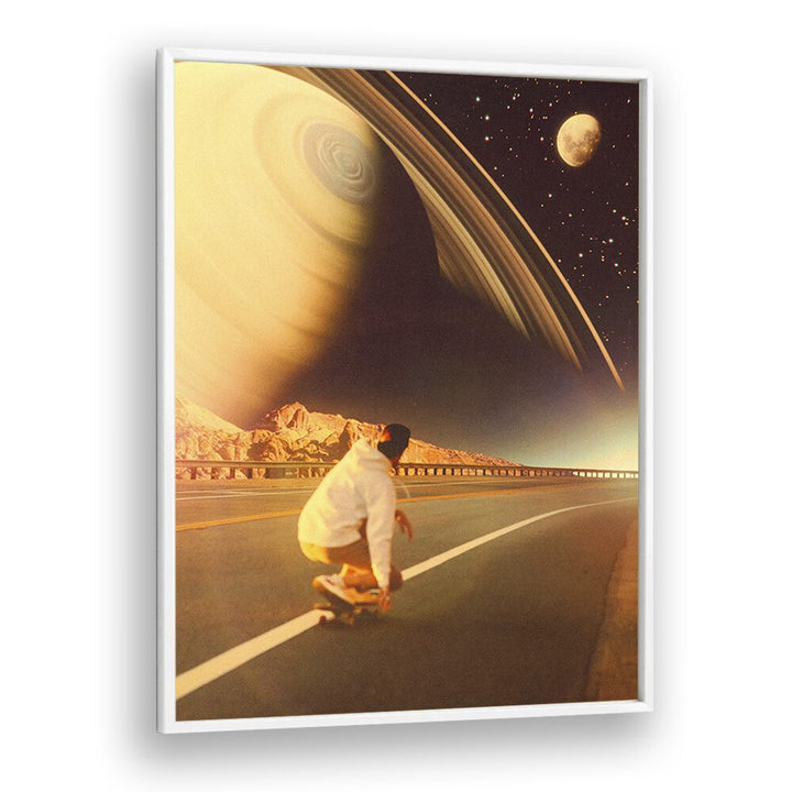 Space Sk8e Surreal Paintings Surreal Art Prints in White Plain Frame