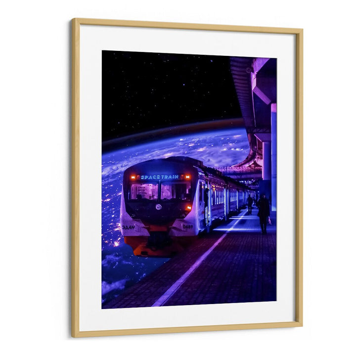 Space Train II By Ritvik Takkar Surrealism in Oak Wood Frame With Mount