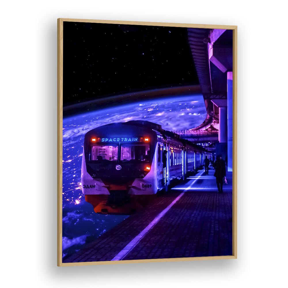 Space Train II By Ritvik Takkar Surrealism in Oak Wood Plain Frame