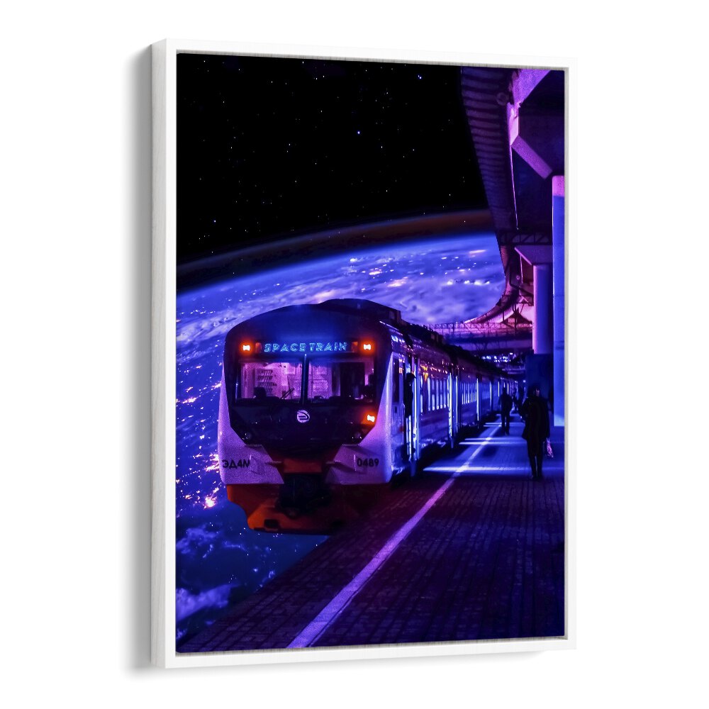 Space Train II By Ritvik Takkar Surrealism in White Floater Frame