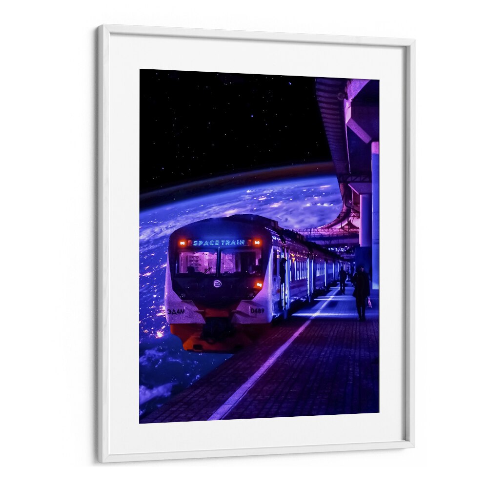 Space Train II By Ritvik Takkar Surrealism in White Frame With Mount