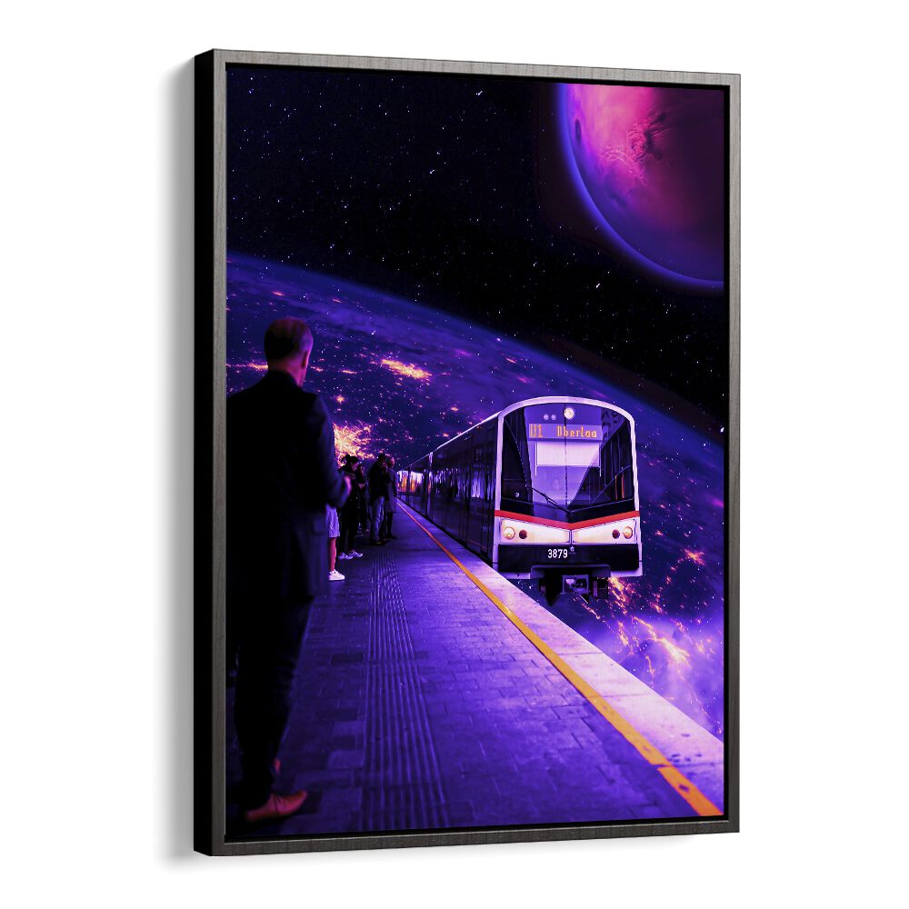 Space Train by Ritvik Takkar Surrealism in Black Floater Frame