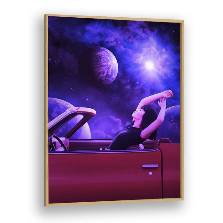 Space Trip by Ritvik Takkar Surrealism in Oak Wood Plain Frame