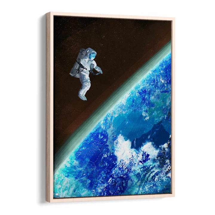 Space Walk By Goed Blauw Sci-fi-posters Wall Art Prints in Oak Wood Floater Frame