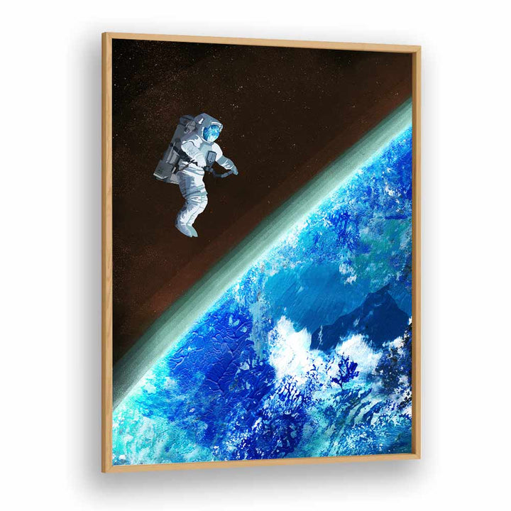 Space Walk By Goed Blauw Sci-fi-posters Wall Art Prints in Oak Wood Plain Frame