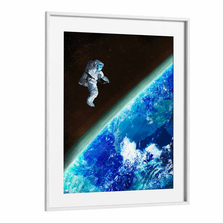 Space Walk By Goed Blauw Sci-fi-posters Wall Art Prints in White Frame With Mount