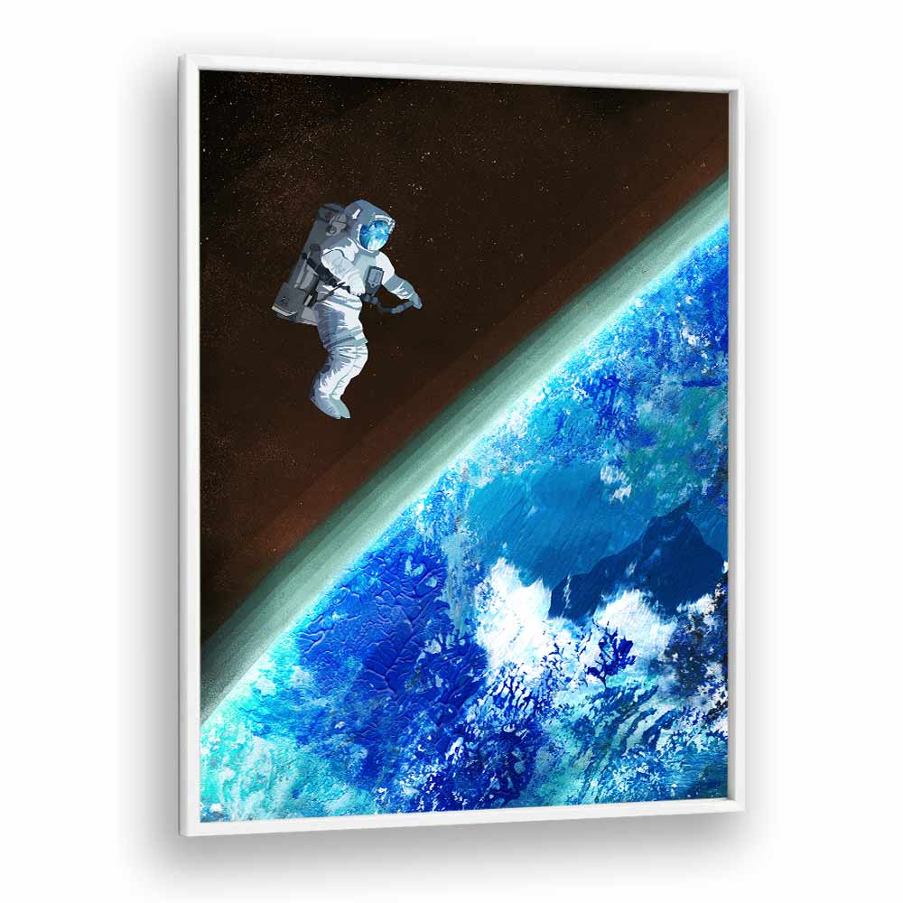 Space Walk By Goed Blauw Sci-fi-posters Wall Art Prints in White Plain Frame