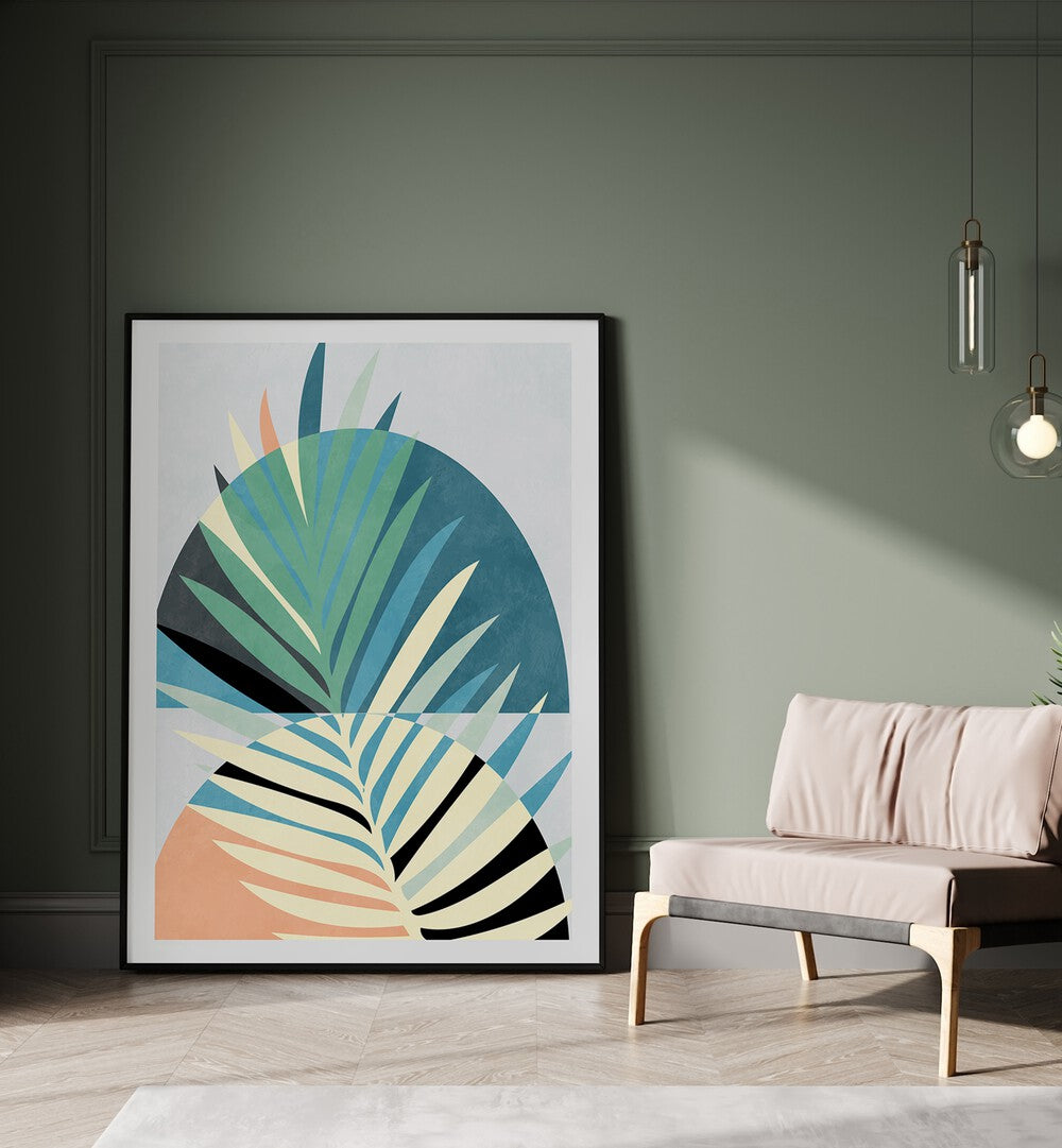 Spaces Bleu Kopie By Ana Rut Bre Abstract Art Abstract Wall Art in Black Plain Frame placed on the floor beside a sofa