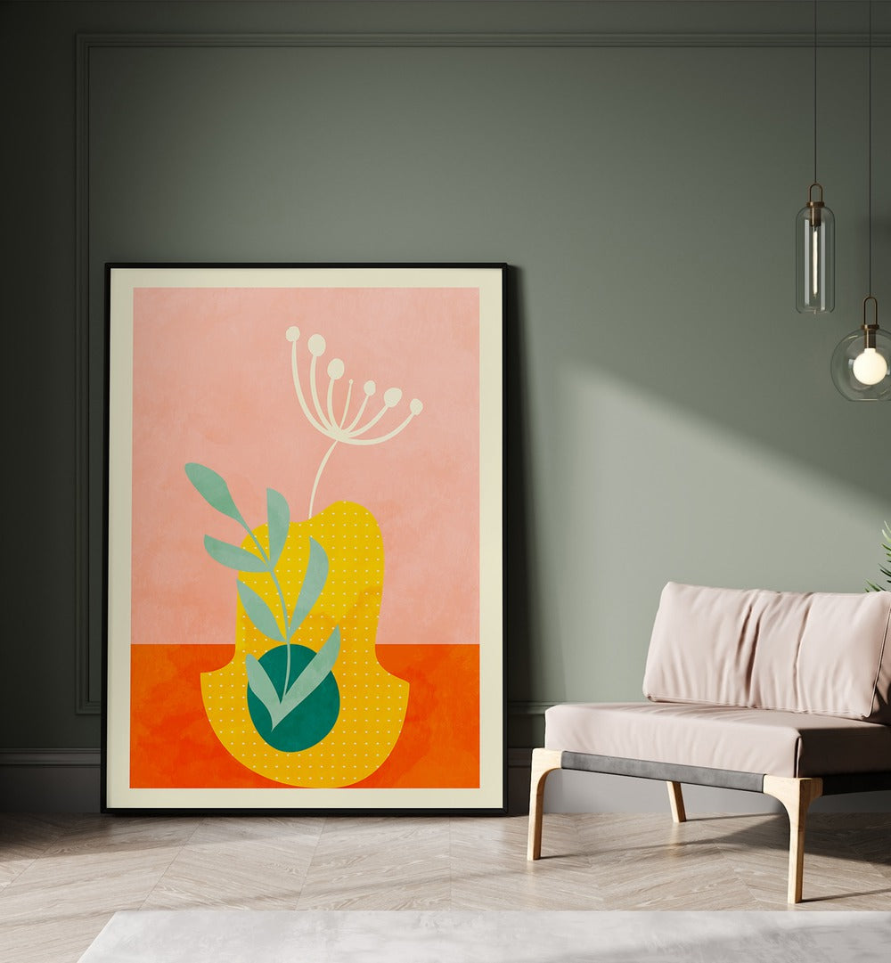 Spaces Fleur ii By Ana Rut Bre Abstract Art Abstract Wall Art in Black Plain Frame placed on the floor beside a chair