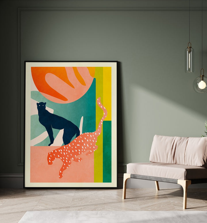 Spaces Leo Kopie By Ana Rut Bre Abstract Art Abstract Wall Art in Black Plain Frame placed on the floor beside a sofa