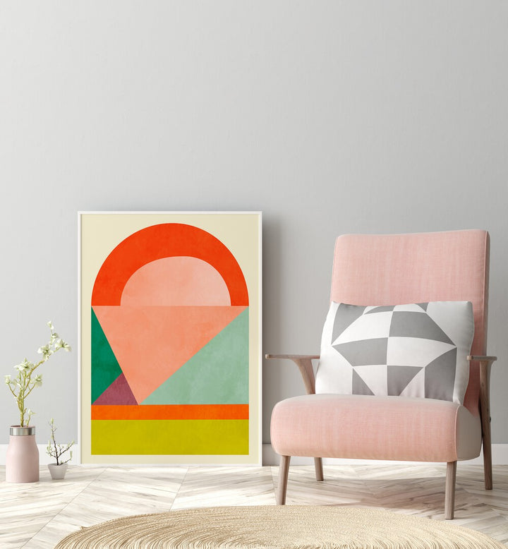 Spaces i By Ana Rut Bre Abstract Art Abstract Wall Art in White Plain Frame placed on the floor beside a chair