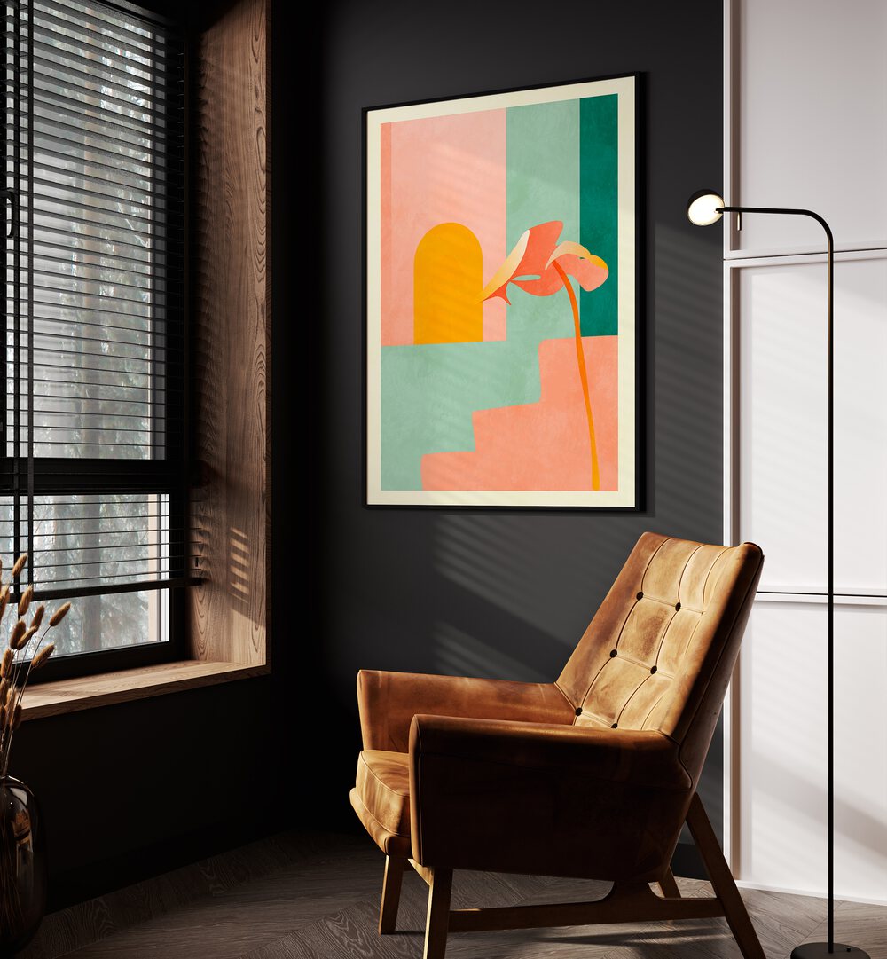 Spaces iii Treppe By Ana Rut Bre Abstract Art Abstract Wall Art in Black Plain Frame placed on a wall beside a sofa and window