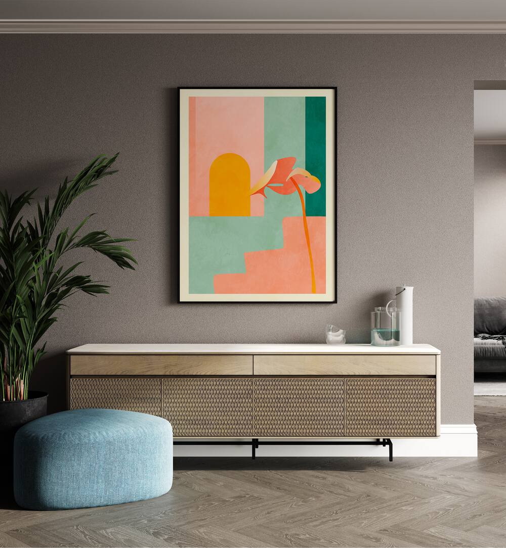 Spaces iii Treppe By Ana Rut Bre Abstract Art Abstract Wall Art in Black Plain Frame placed on a wall behind a console table