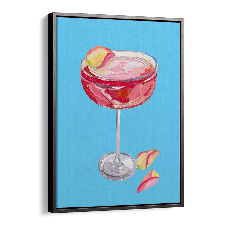 Sparkling Rose Gin Cocktail by Alice Straker Bar Posters Bar Art Prints in Black Floater Frame