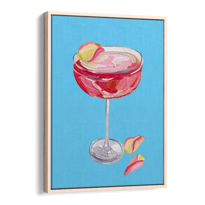 Sparkling Rose Gin Cocktail by Alice Straker Bar Posters Bar Art Prints in Oak Wood Floater Frame