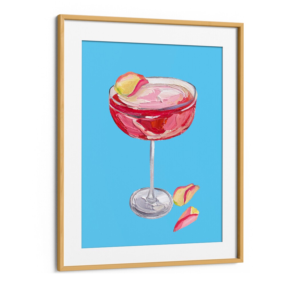 Sparkling Rose Gin Cocktail by Alice Straker Bar Posters Bar Art Prints in Oak Wood Frame With Mount