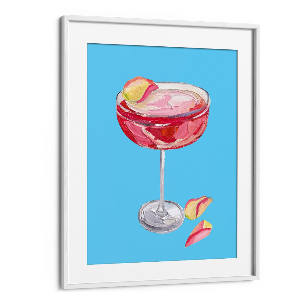 Sparkling Rose Gin Cocktail by Alice Straker Bar Posters Bar Art Prints in White Frame With Mount