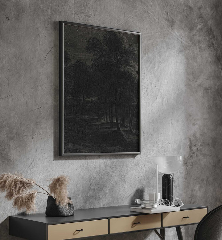 Spectral Silhouette Gothic Wall Art Prints in Black Plain Frame hanging on wall above console table.