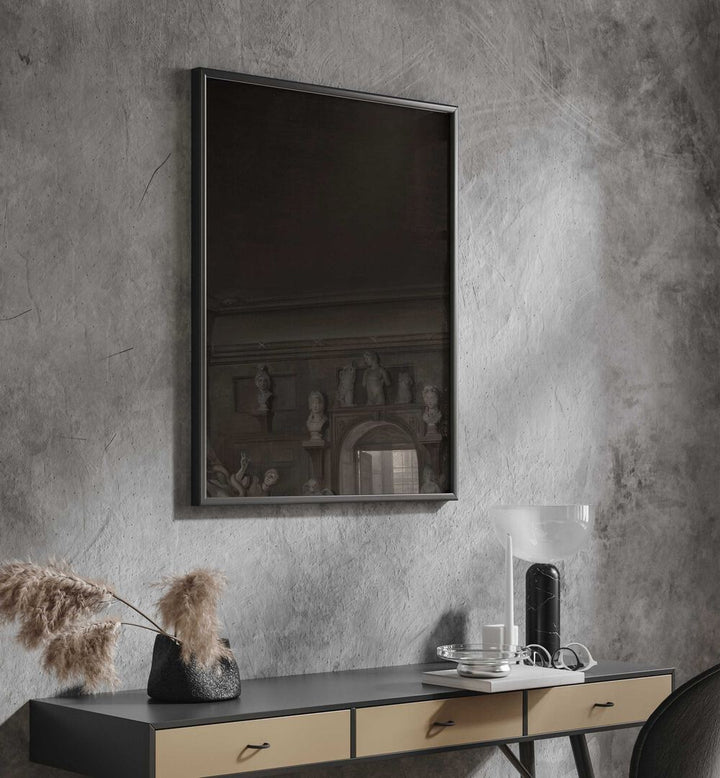 Spectral Stare Gothic Wall Art Prints in Black Plain Frame hanging on wall above console table.