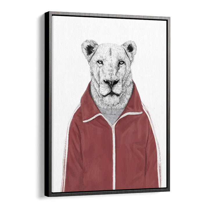 Sporty Lion By Balazs Solti Wildlife Art Prints in Black Floater Frame