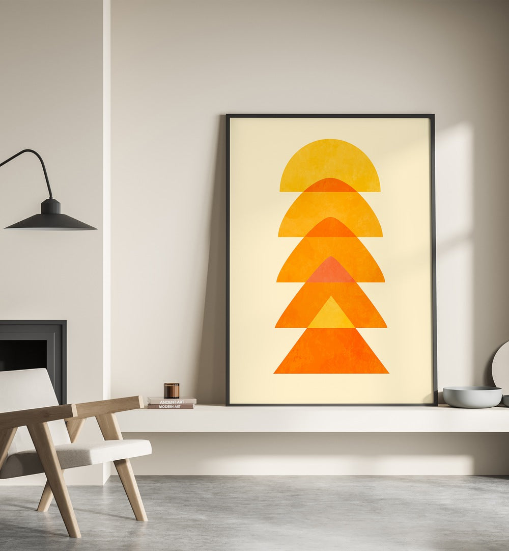 Spring Mid Raphsody Orange V By Ana Rut Bre Abstract Art Abstract Wall Art in Black Plain Frame placed a shelf