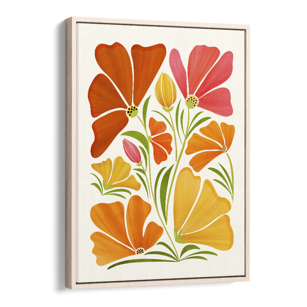 Spring Wildflowers by Kristian Gallagher Botanical Flower Paintings Floral Paintings in Oak Wood Floater Frame