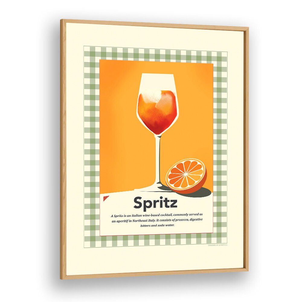 Spritz Retro Print by Studio Mandariini Kitchen Posters Kitchen Art Prints in Oak Wood Plain Frame