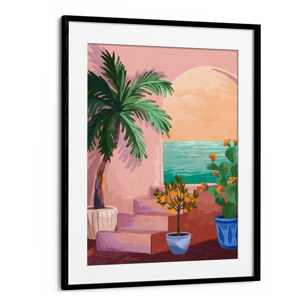 Stairway To Paradise By Goed Blauw Wall Art Prints in Black Frame With Mount