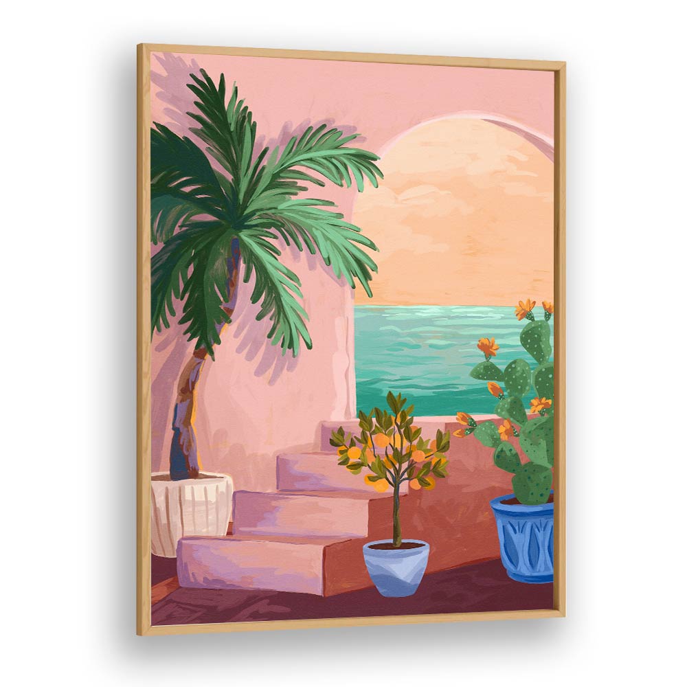 Stairway To Paradise By Goed Blauw Wall Art Prints in Oak Wood Plain Frame