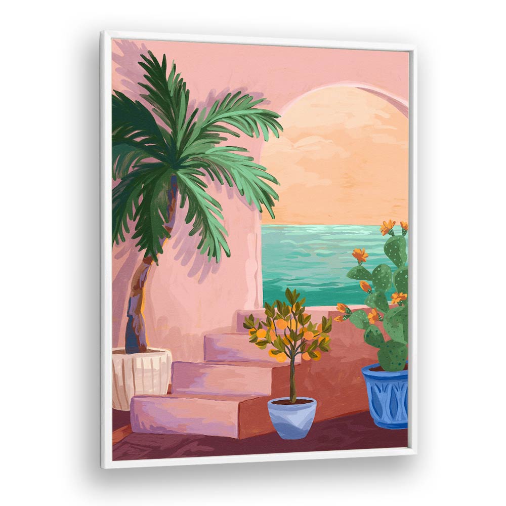 Stairway To Paradise By Goed Blauw Wall Art Prints in White Plain Frame