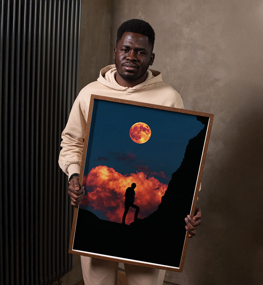 STANDING WITH MOON , SURREAL ART PRINTS
