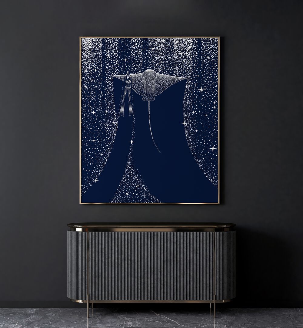 Surreal art print "STAR COLLECTOR AND DIVER II , SURREAL ART PRINTST" by Aliriza Çakır, showcasing dreamlike imagery.