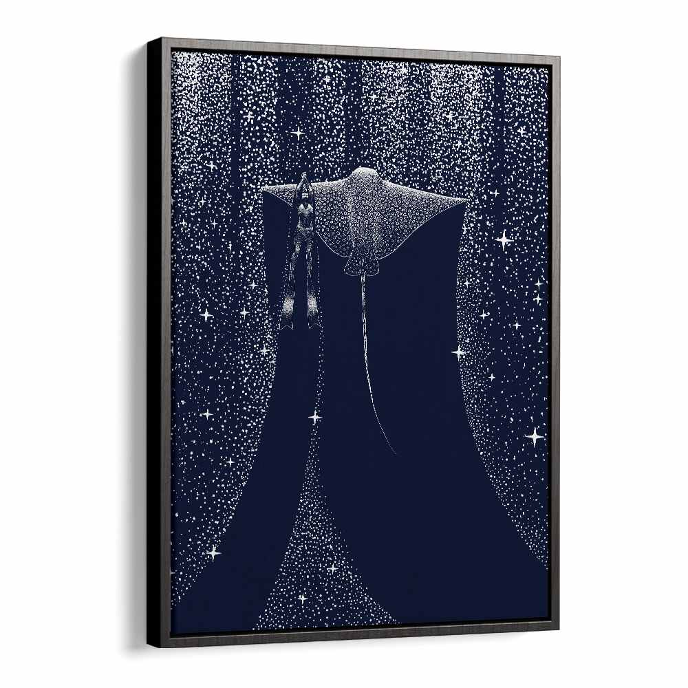 Explore the dreamlike beauty of STAR COLLECTOR AND DIVER II, SURREAL ART PRINTST by Aliriza Çakır in a black floater frame.