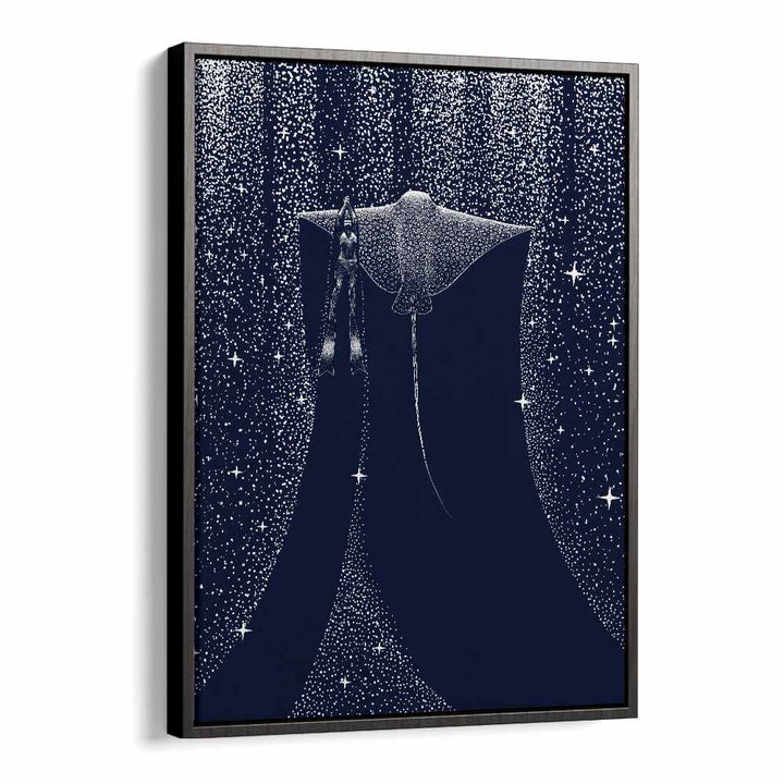 Explore the dreamlike beauty of STAR COLLECTOR AND DIVER II, SURREAL ART PRINTST by Aliriza Çakır in a black floater frame.