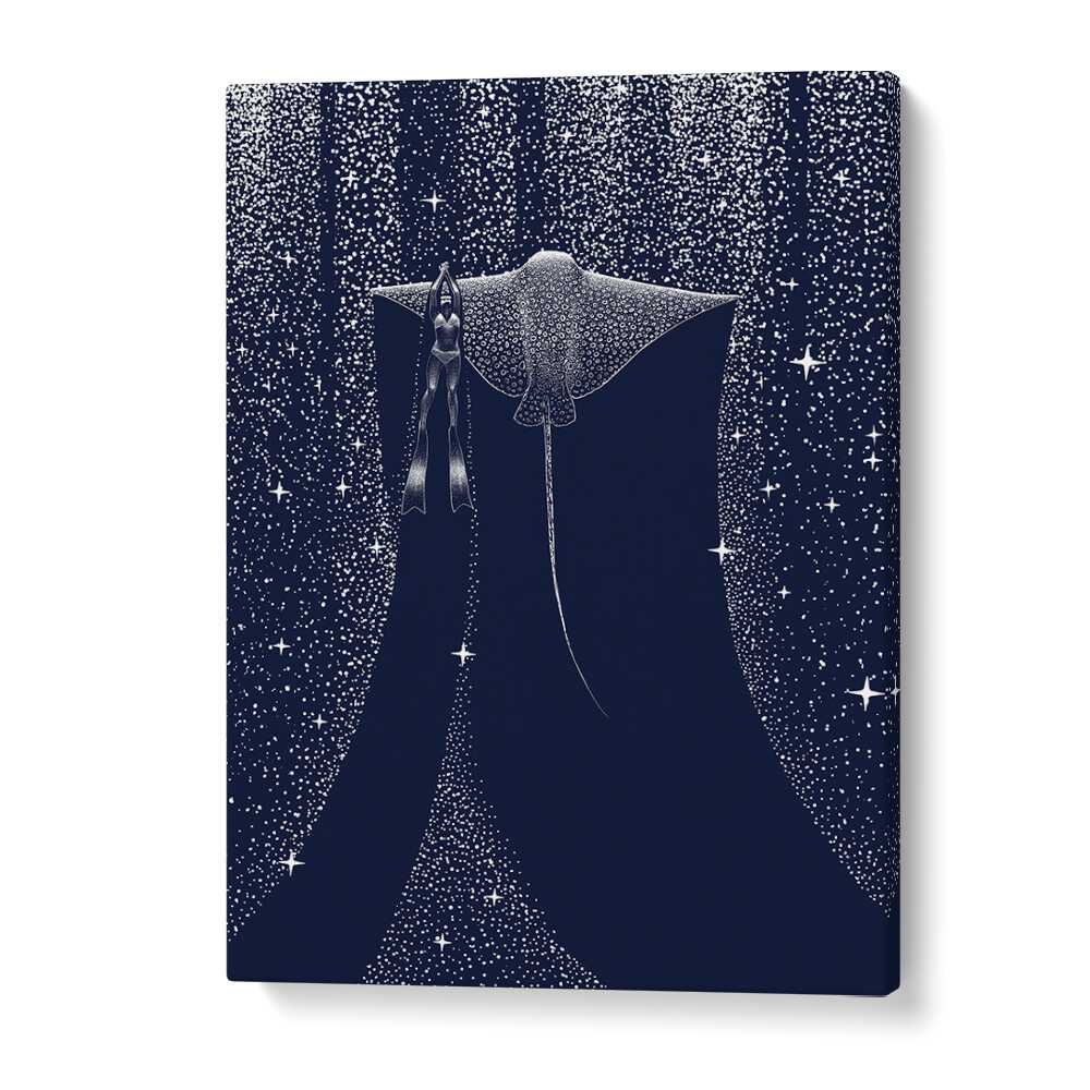 Surreal art print "STAR COLLECTOR AND DIVER II" by Aliriza Çakır depicts a dreamlike cosmic scene.