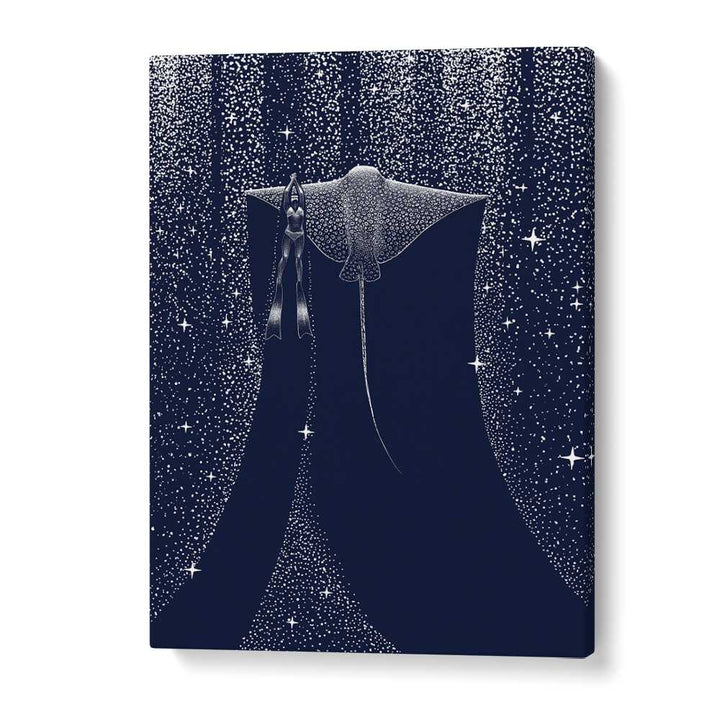 Surreal art print "STAR COLLECTOR AND DIVER II" by Aliriza Çakır depicts a dreamlike cosmic scene.