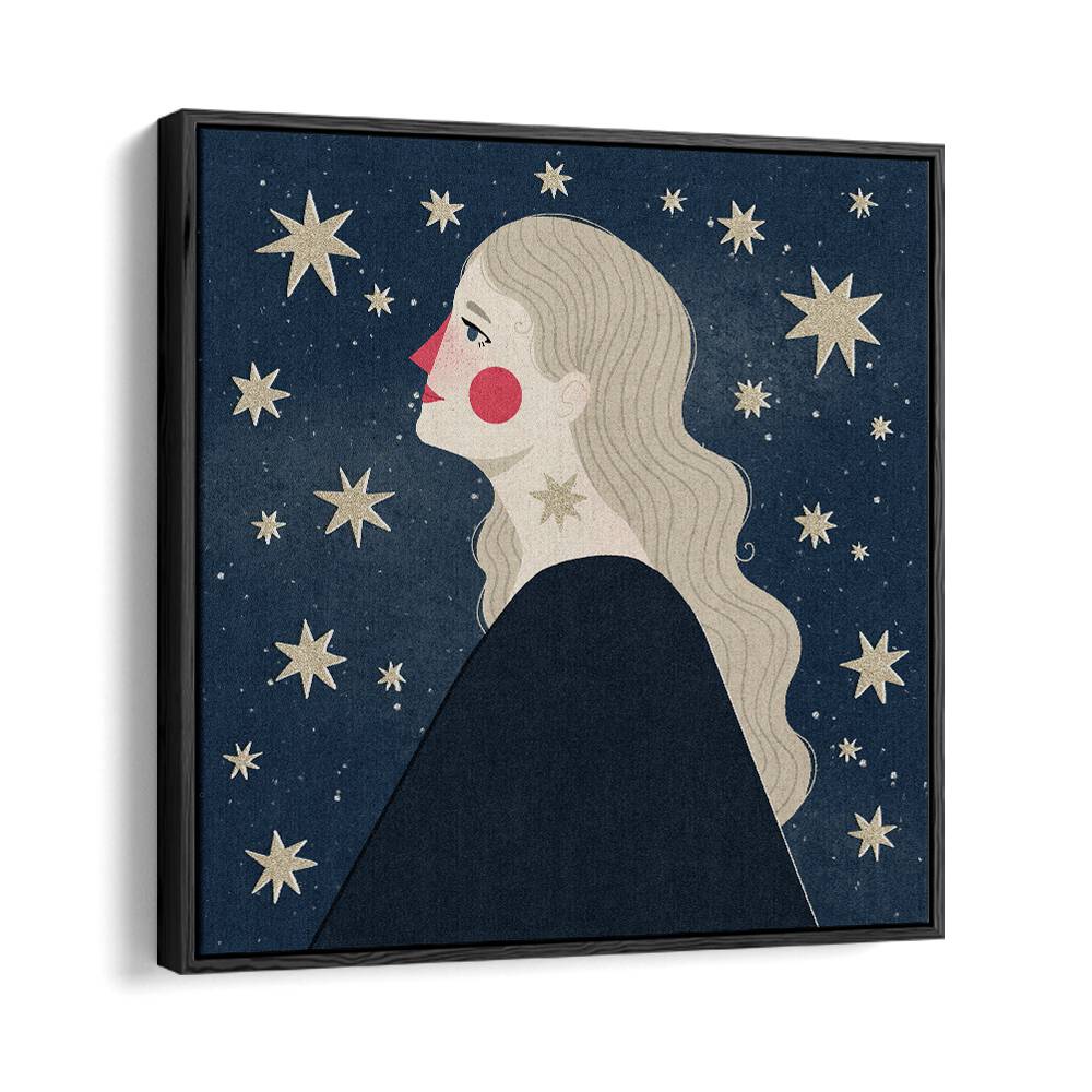 Stargazing By Julia Leister Women Illustration Paintings in Black Floater Frame