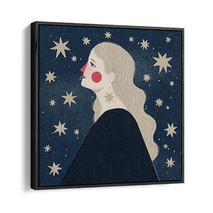 Stargazing By Julia Leister Women Illustration Paintings in Black Floater Frame