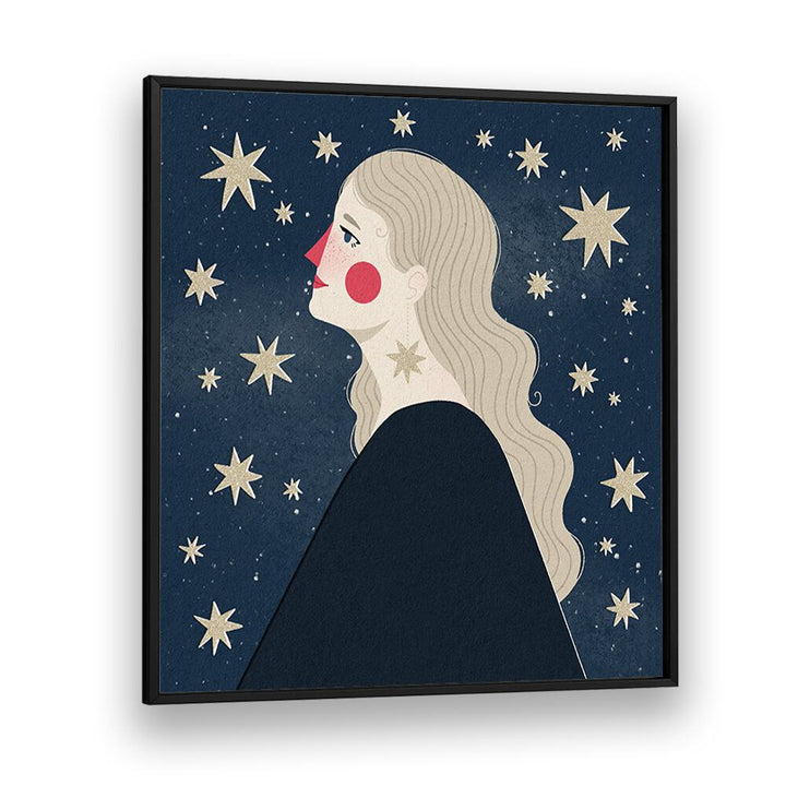 Stargazing By Julia Leister Women Illustration Paintings in Black Plain Frame