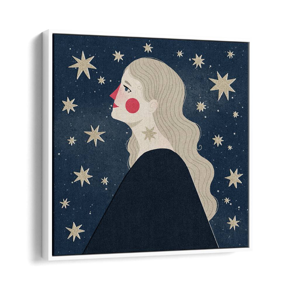 Stargazing By Julia Leister Women Illustration Paintings in White Floater Frame