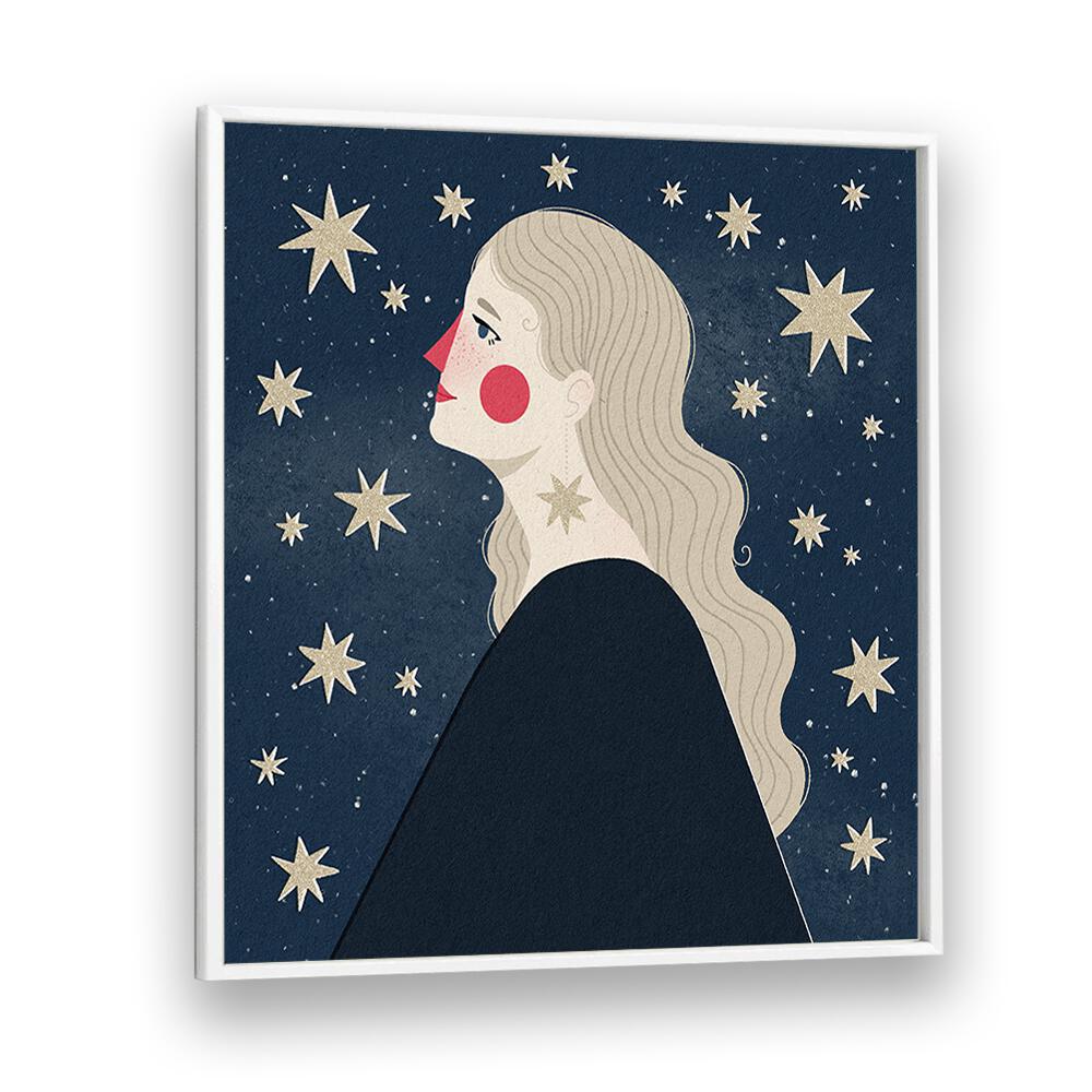 Stargazing By Julia Leister Women Illustration Paintings in White Plain Frame