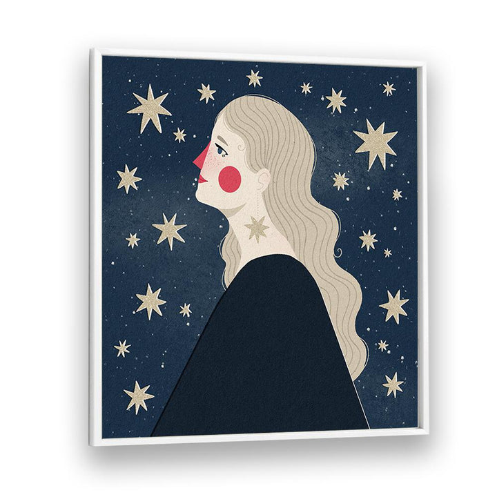 Stargazing By Julia Leister Women Illustration Paintings in White Plain Frame