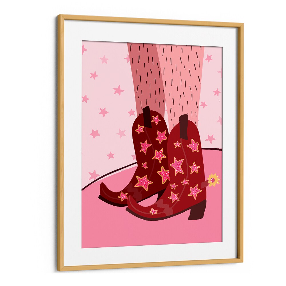 Starry Cow Girl Boots by Athene Fritsch Wall Art Prints Wall Art Printings in Oak Wood Frame With Mount